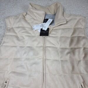 MAGASCHONI MAN Vest XXL Quilted Puffer Mens Stone Faux Suede‎ Full Zip Front